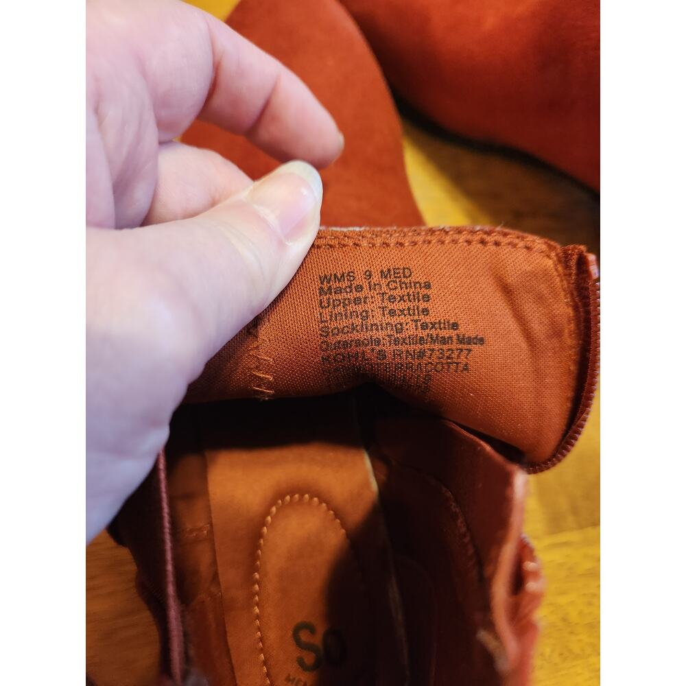 SO Terracotta Ankle Boots Women Size 9M Faux Suede Block Heel - Picture 6 of 8